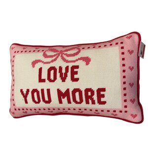 Valentine’s Day Decorative Pillow “Love You More” Needlepoint Style